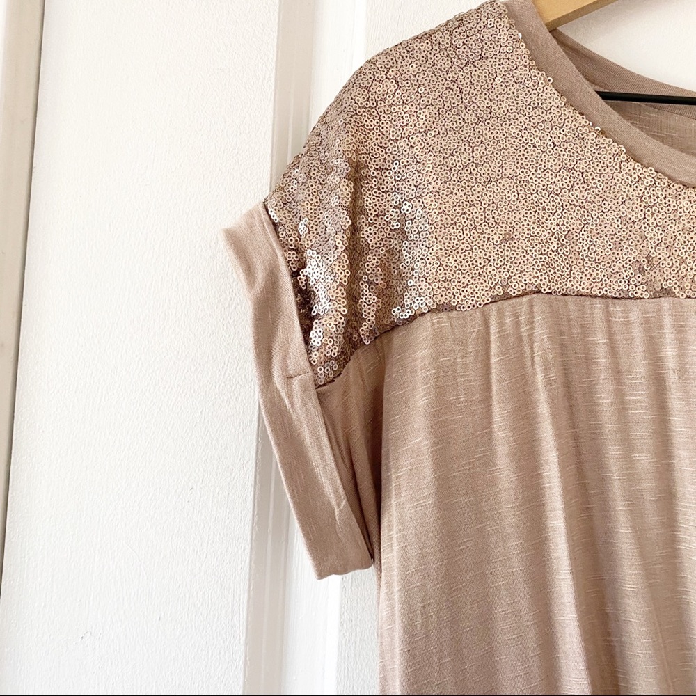 NWT SHE & SKY mocha sequined tie knot blouse - Picture 6 of 7